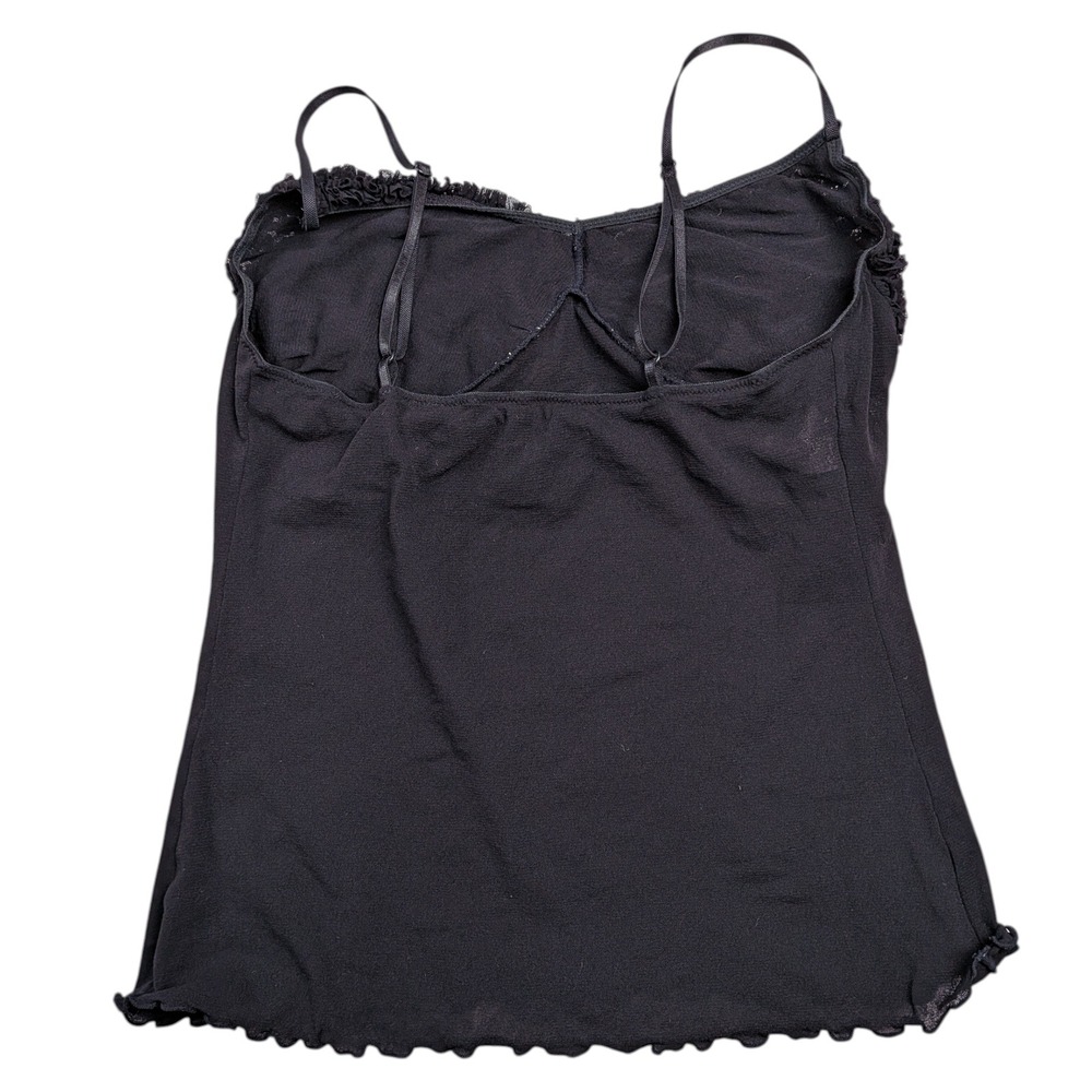 On Gossamer Ruffle Textured Semi Sheer Tank Top Layer Size Medium Black Stretchy - Picture 8 of 9